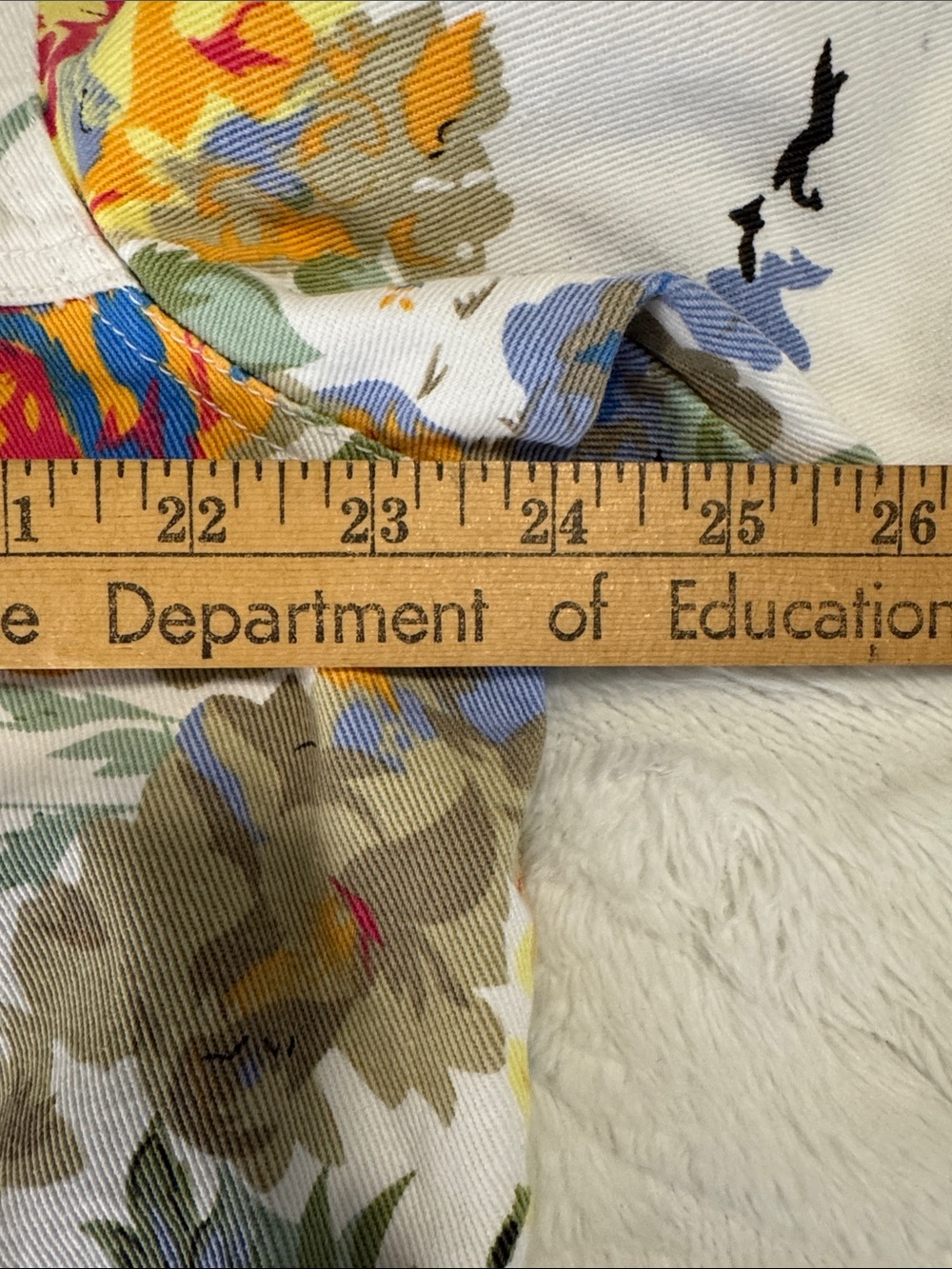 Susan Graver Floral Print Jean Jacket in Cream, Blue, Yellow, Red, Green - Picture 9 of 9